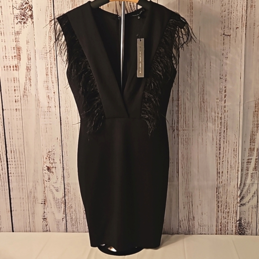 Symphony Deep V-neck Sleeveless Feather Bodycon Dress